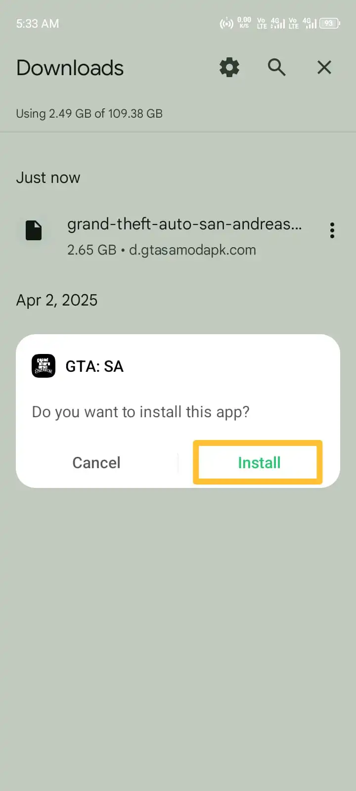 GTA San Andreas Mod APK Install