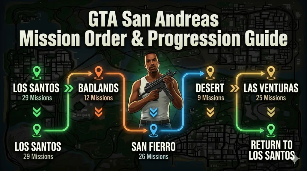 GTA San Andreas storyline missions across all cities